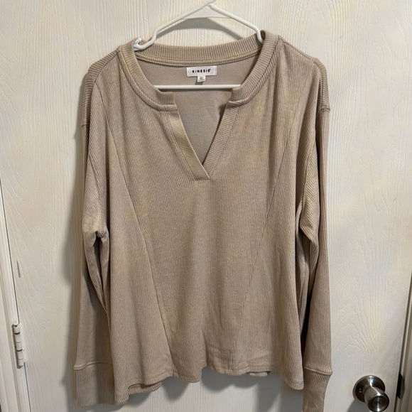 Kinesis‎ Women’s Long Sleeved Split V Neck Extra Soft Casual Top Size XL Comfy - Picture 1 of 10